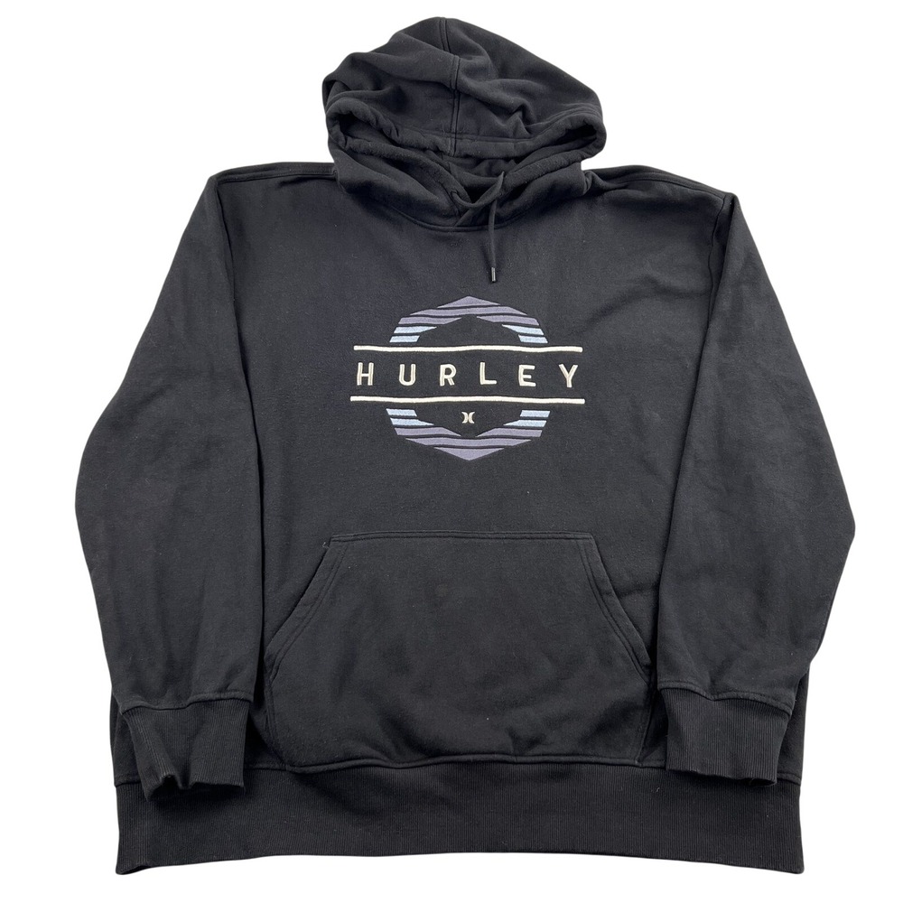 Hurley Graphic Logo Fleece Hoodie XL Black Men Surf Skate Streetwear Pullover